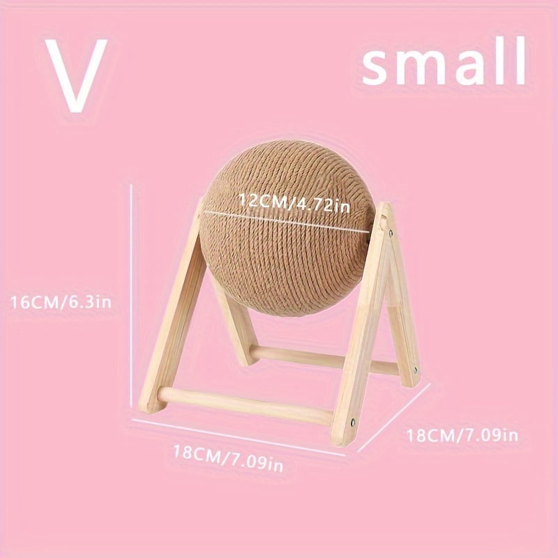 Striped Wooden Interactive Kitten Play Ball - Durable Sisal Rope Scratching Surface for Grinding Claws, Medium Breed Suitable, Indoor Cat Toy for Aggressive Scratching and Playtime Fun