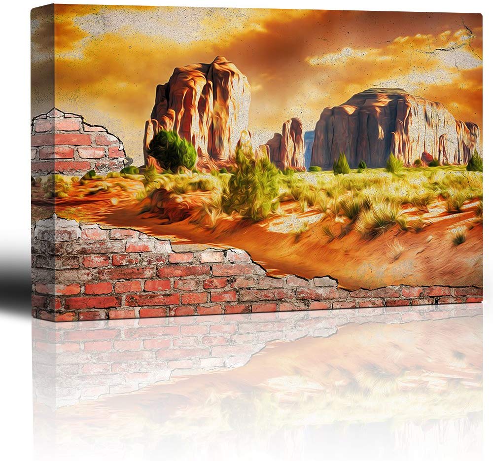 wall26 Painted Desert Brick Wall Country Rural Landscape Canvas