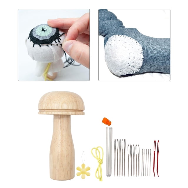 Herramientas reparación portátiles con hongo para zurcir Manual para calcetines, pantalones, ropa de reparación BLESIY Hongo Zurcido