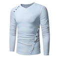 thumbnail image 3 of Fashion Men's Long Sleeve Shirts Crewneck Solid Color Irregular Button Basic Pullover Shirt M-2XL, 3 of 9