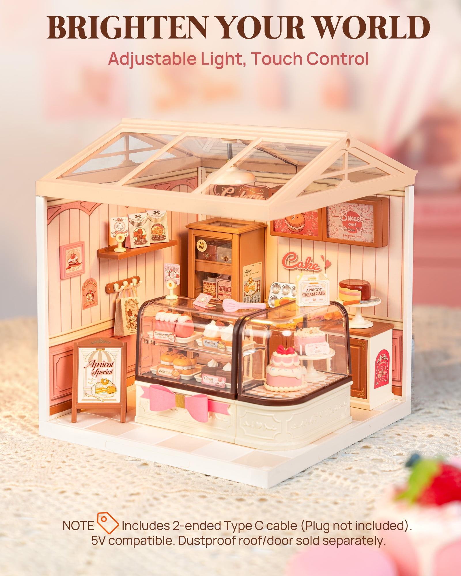 ROBOTIME Super Creator DIY Miniature House Kit,Tiny Home Craft Kits with LED,Mini Dollhouse Building Sets,Gifts for Teens Adults(Tasty Cake Shop)