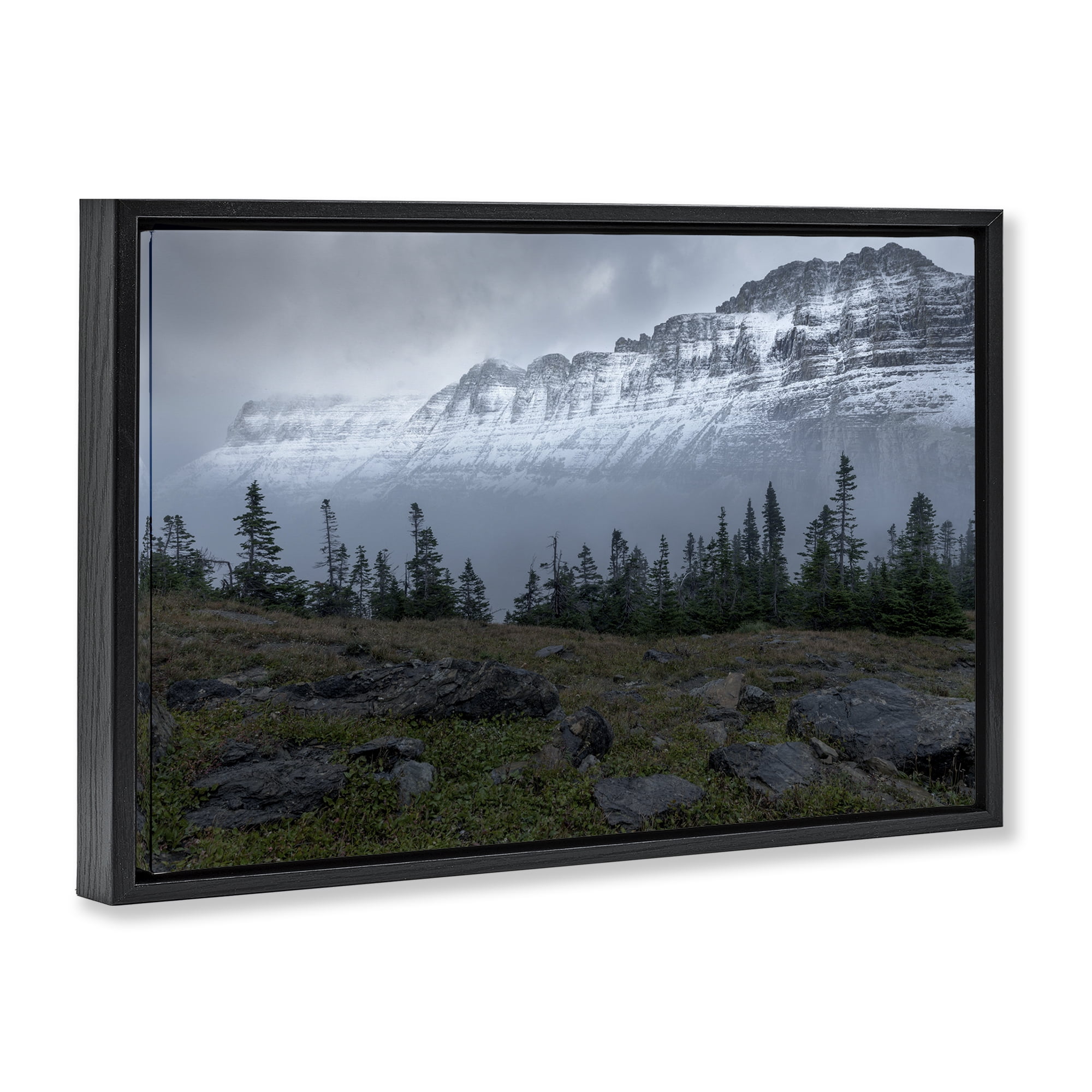 Stupell Industries First Snow Mountains Landscape Photography Black Floater Framed Art Print Wall Art, 25 x 17