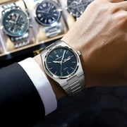 POEDAGAR Business Mens Stainless Steel Waterproof Luminous Quartz Watches with Dual Calendar Display