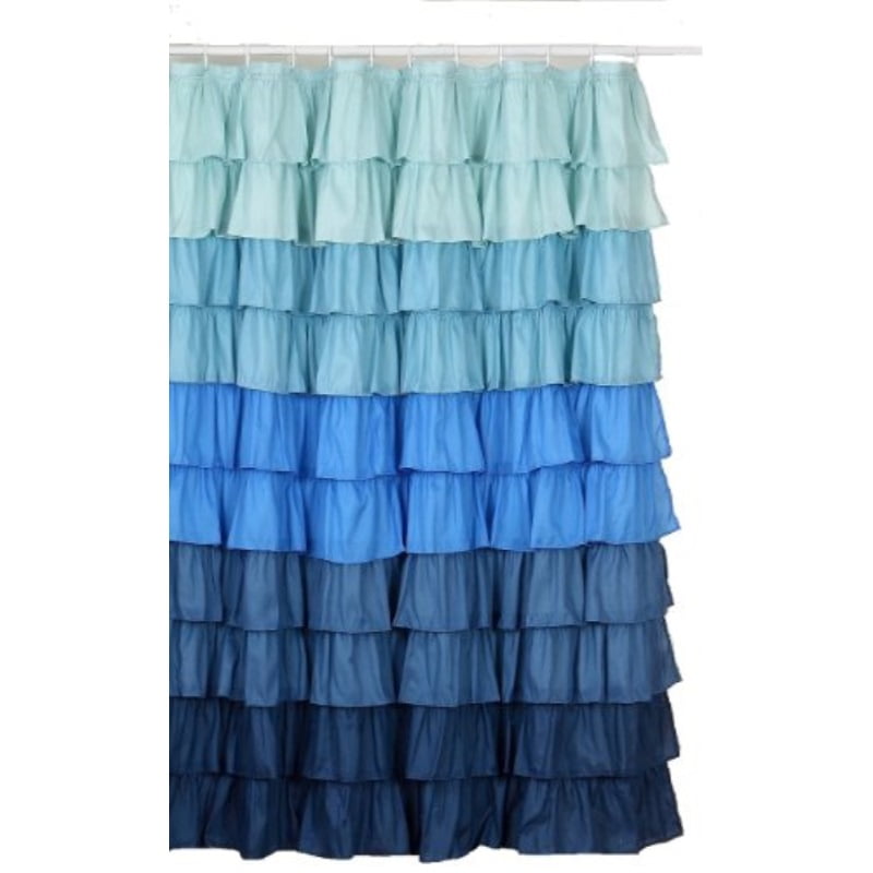 Ruffled Multi Blue Fabric Shower Curtain Com Fabric Shower Curtain, Aqua Blue Ruffle Shower Curtain