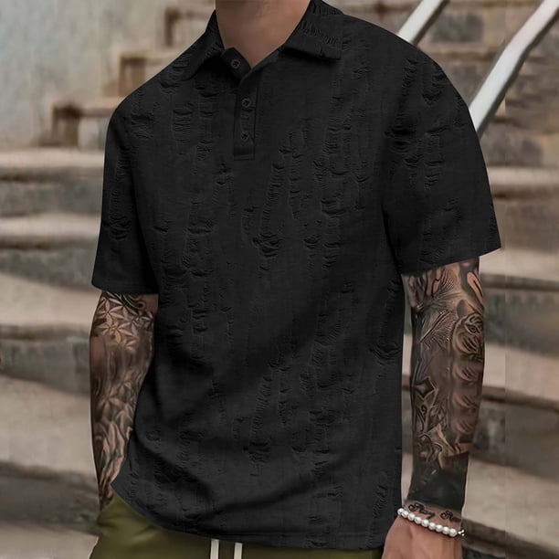 pstuiky camisetas para hombre, Blusa de manga corta con cuello vuelto y botones para hombre, color liso, informal camisas casuales para hombre xxxl