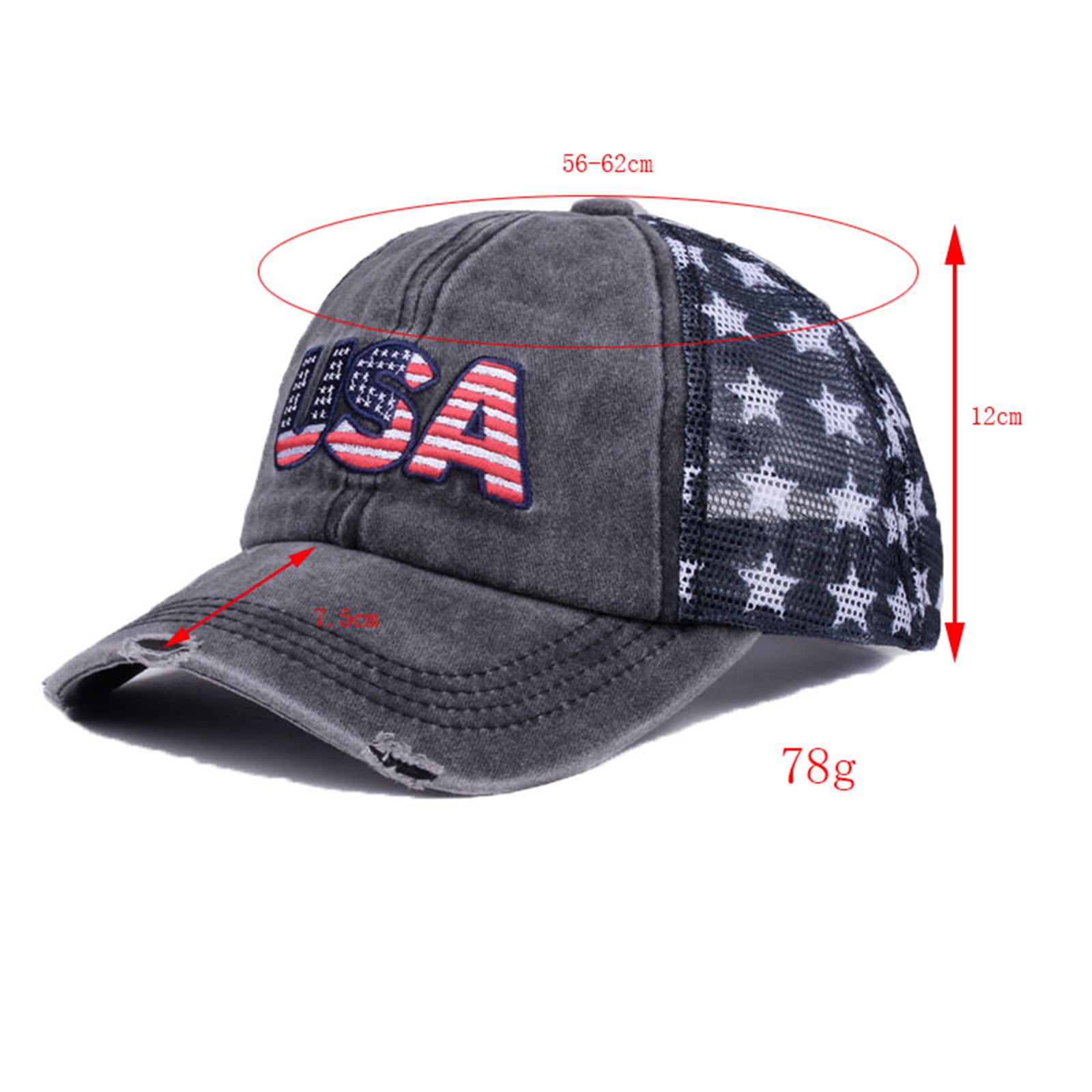 Outdoor American Flag, Fourth of July decorations, Black Iron on Patch, Acid Washed Visor, Breathable Men's Headwear, Fourth of July Accessories, Vintage Finish, Adjustable Strap,