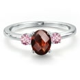 thumbnail image 3 of Gem Stone King 14K White Gold Red Garnet and Pink Lab Grown Diamond Engagement Ring for Women | 1.26 Cttw | Oval Checkerboard 7X5MM | Gemstone January Birthstone | Size 8, 3 of 6