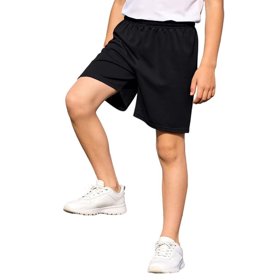 CONZONE Boys Workout Shorts Baggy Fitness Running Shorts for Kids Elastic Waist Solid Color Football Shorts With Pocket