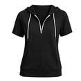 thumbnail image 4 of NMMUED Womens Short Sleeve Hoodie Half Zip Pullover Casual Quarter Zip Sweatshirts Summer Drawstring Athletic Tops with Kangaroo Pocket Black L, 4 of 5