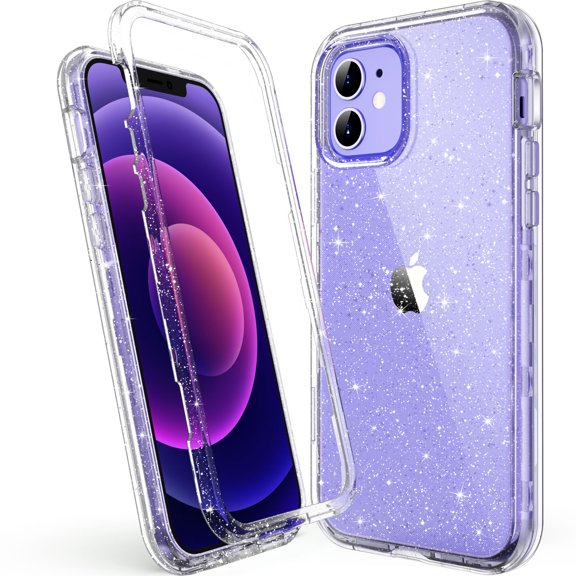 ULAK iPhone 12 Case, iPhone 12 Pro Case, Clear Sparkle Heavy Duty Shockproof Hard Back Phone Case for Apple iPhone 12 & 12 Pro 6.1 2020, Crystal Clitter