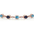 thumbnail image 3 of 18K Rose Gold Plated Silver Swiss Blue Topaz, Blue Sapphire and Lab Grown Diamond Bracelet for Women | 5.40 Cttw | Gemstone November Birthstone | Oval Checkerboard 7X5MM | Fully Adjustable 9 inch, 3 of 6