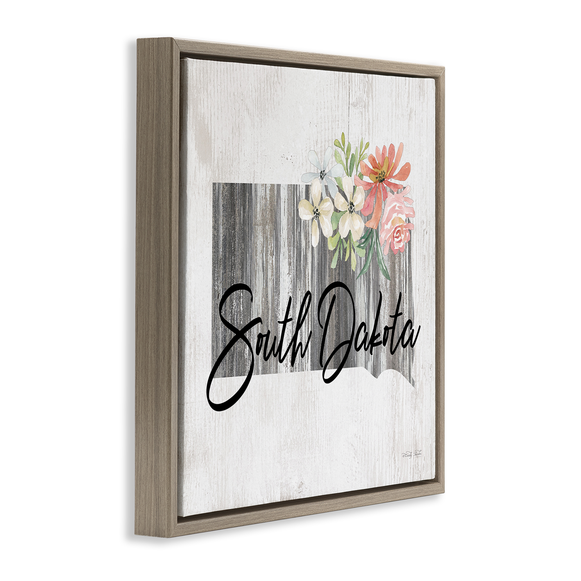 Stupell Industries Shabby Chic South Dakota Botanical & Floral Painting Brown Floater Framed Canvas Art Print Wall Art, 18 x 18