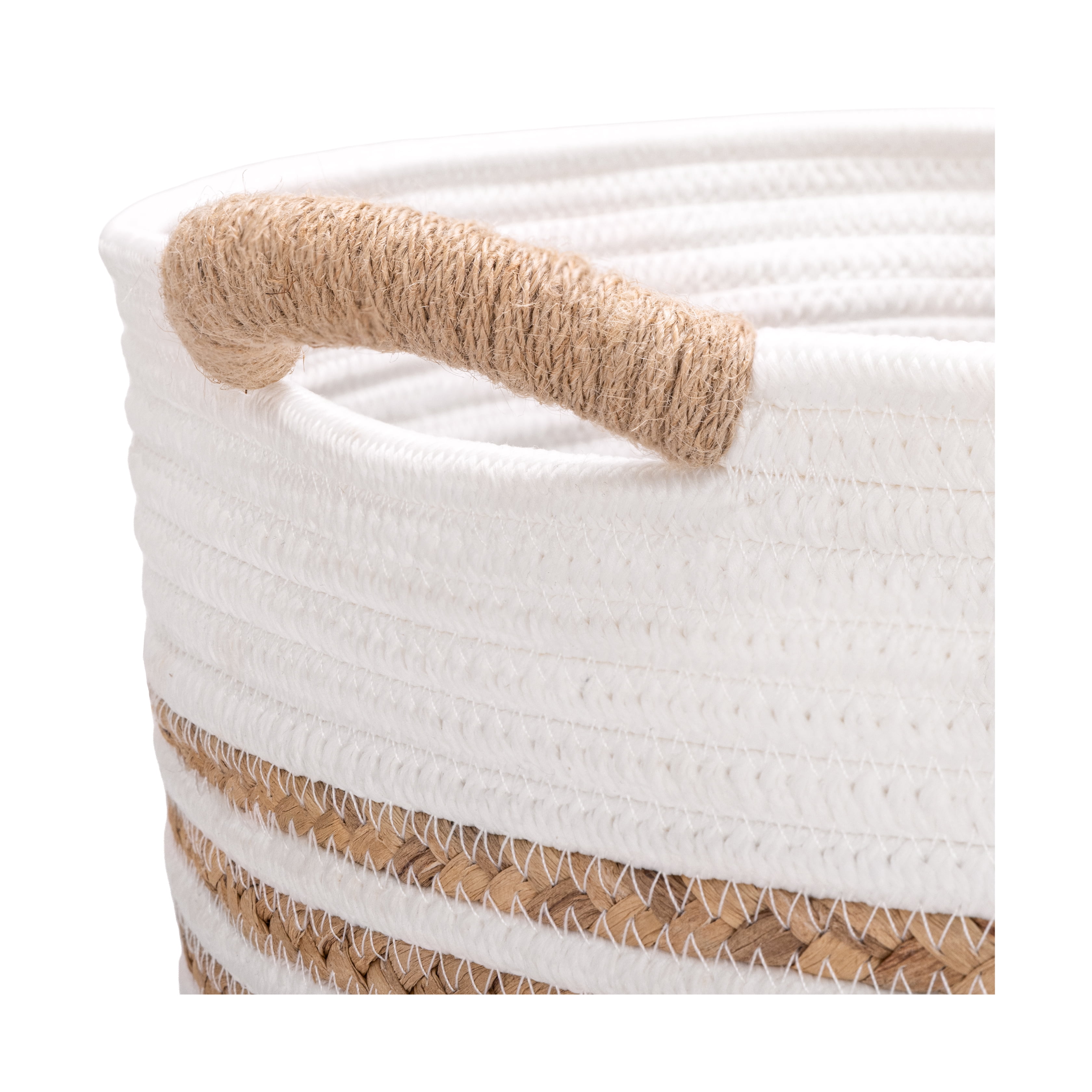 Seville Classics Natural Water Hyacinth and Rope Round Hamper with Liner, White