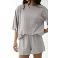 thumbnail image 2 of Women's Gray Solid Color 2-Piece Shorts Set - Casual Loose Tee and High Waist Shorts - [ZhiHiMeRi] | (US 12-14)L, 2 of 12