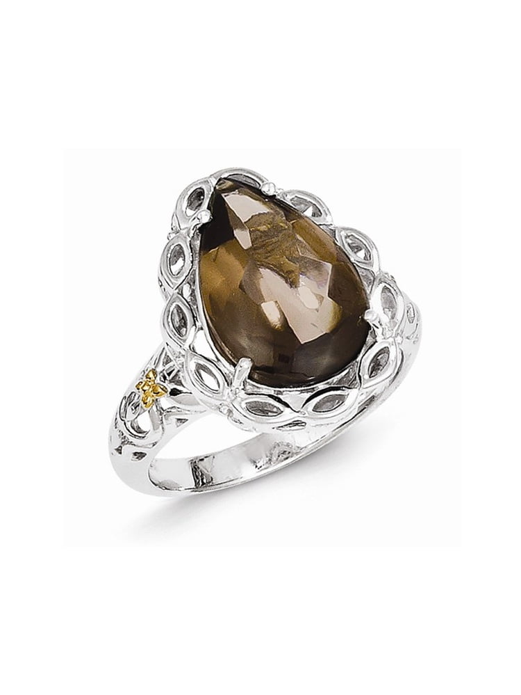 14 kt Yellow Gold and Sterling Silver Sterling Silver w/14k Smoky Quartz Ring Size 6