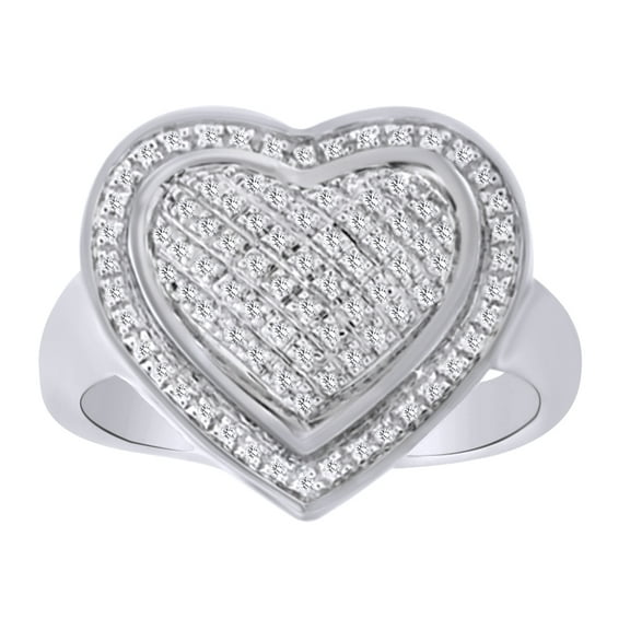 AFFY 0.17 Ct Round White Natural Diamond Heart Ring in 14k White Gold Over Sterling Silver Ring Size : 4