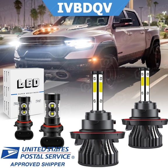 For Dodge Ram 2-Headlamps 2009-2012 6000K LED Headlight Hi/Lo   Fog Light Bulbs Combo Pack of 4