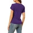 thumbnail image 3 of INSPIRE CHIC Women's Tops Wrap V Neck Short Sleeves Button Decor Ruched Causal Blouses XS Purple, 3 of 6