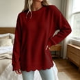 thumbnail image 5 of Crewneck Sweatshirts Women Oversized Scalloped Casual Pullover Long Sleeve Comfort Soft Cute Sweater Relaxed Loose Fit Lightweight Loungewear Athletic Daily Trendy Fall Outfits Wine L, 5 of 5