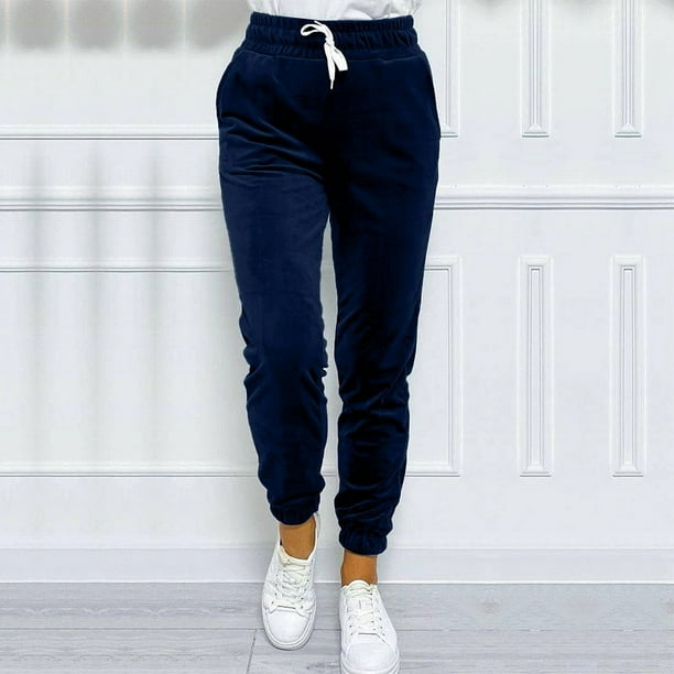 Pantalones deportivos casuales de terciopelo con cordones y cintura elástica para mujer, versátiles, de estilo europeo y americano, para otoño e invierno