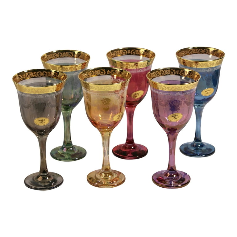 Lorren Home Trends Amber Color Champagne Flutes with Gold Rings, Set of 4