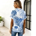 thumbnail image 6 of Tropical Floral Print Shirt for Women, Short Sleeve Button Down Collar Top - Summer Loose Fit Lightweight Blouse Sky Blue S, 6 of 6