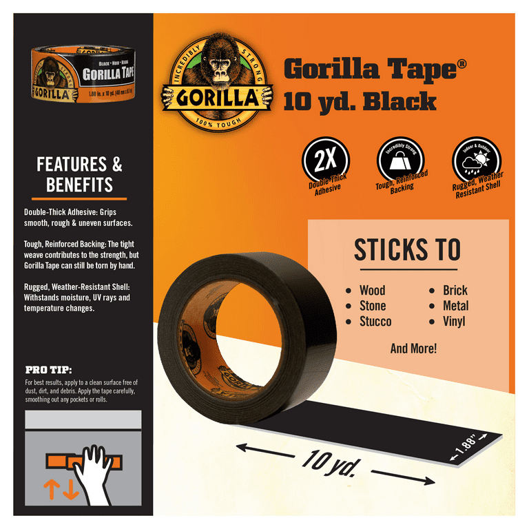 Gorilla 6010002 Duct Tape, 10 Yard 1.88 Inch White: Duct Tapes Short Rolls  To 25 Yards (052427601001-1)