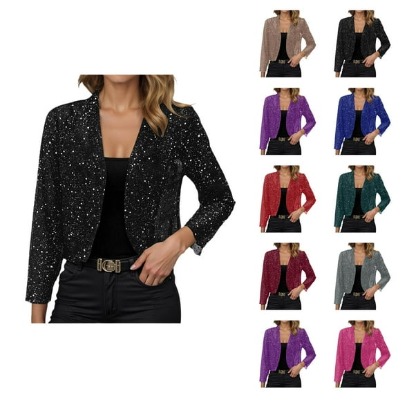 Bolero Cardigan Jacket for Women Long Sleeve Glitter Sparkling Mesh Lightweight Open Front Jackets Outerwear