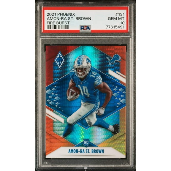 Graded 2021 Panini Phoenix Amon-Ra St. Brown #131 Fire Burst Rookie RC Football Card PSA 10 Gem Mint