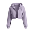 thumbnail image 4 of Stamzod Women's Cropped Hoodie Fall Winter Long Sleeve Zip Up Hoodie Women Athletic Running Crop Jackets with Hood Purple M, 4 of 7