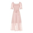 thumbnail image 7 of Summer Saving Wycnly Formal Dresses for Women Short Sleeve Square Neck Solid Summer Long Dresses Beach Casual Lantern Sleeve Elastic Waist Chiffon Dress Pink l Under $5, 7 of 7