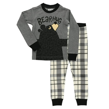 

Lazy One Warm Long-Sleeve PJ Sets for Girls and Boys Funny Animal Kids Pajama Sets Cozy Comfy Plaid (Bear Hug Grey 8)