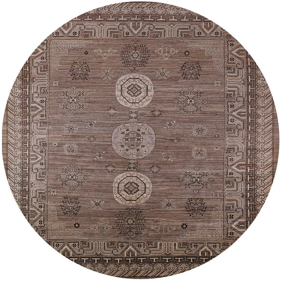 Ahgly Company Machine Washable Indoor Round Industrial Modern Sepia Brown Area Rugs, 3' Round