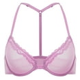 thumbnail image 2 of Women's Mesh Front Closure Racerback Bra Lace Trim Unlined Underwire Sexy Sheer Bras, 2 of 4