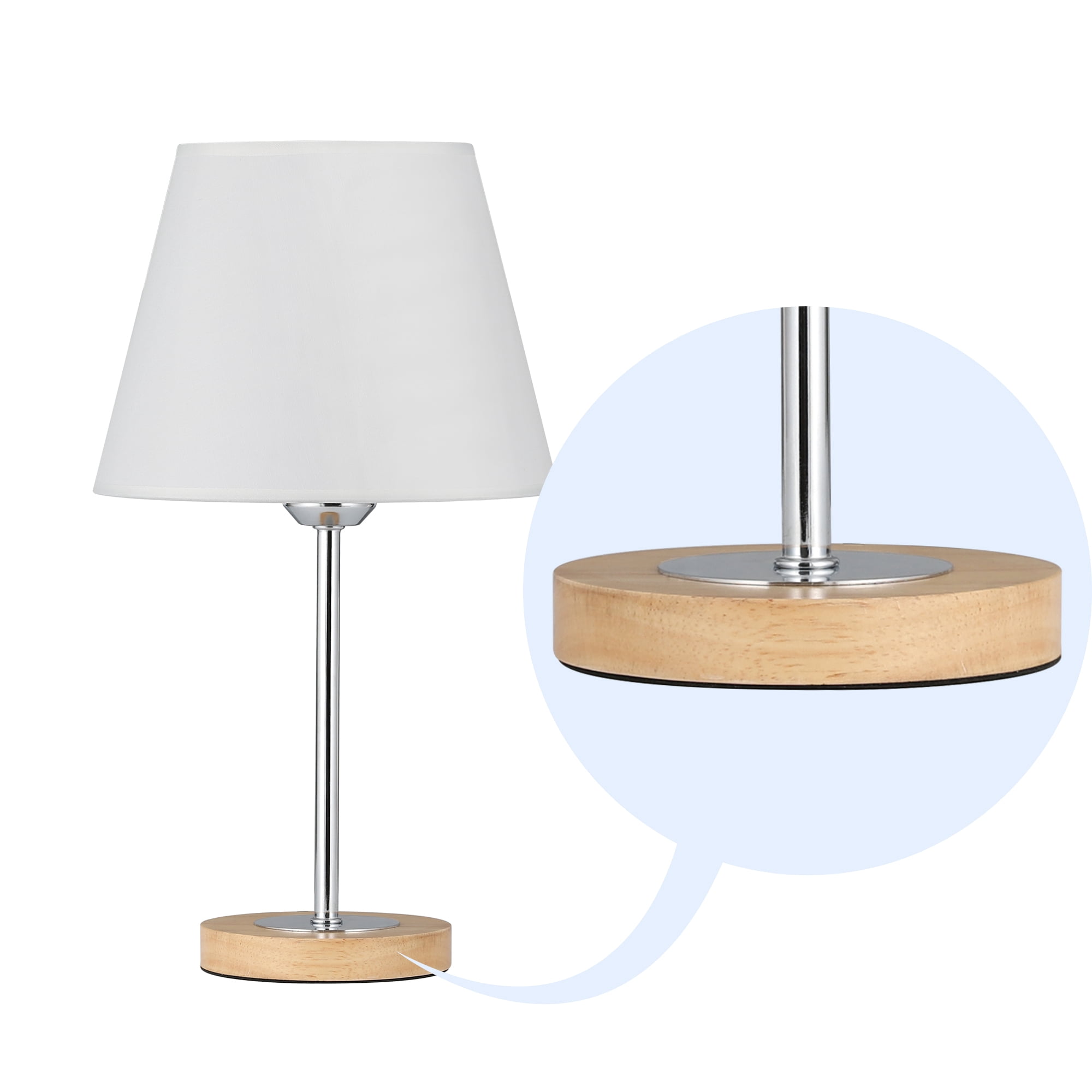 Small Table Lamps Set for Bedroom, Wood Desk Lamp with White Fabric Shade for Dresses, Nightstand, Bedside, Coffee Table in Living Room, College Dorm, Baby Room, Sliver