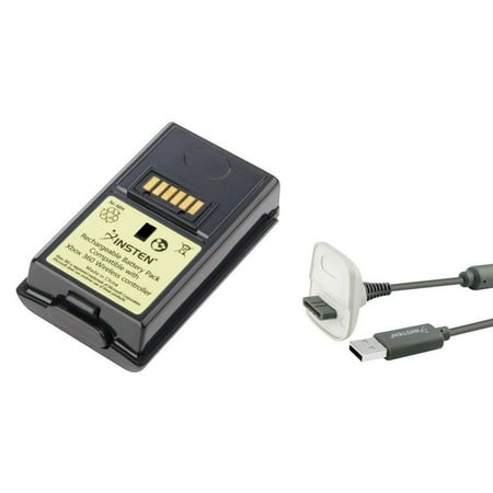 - Insten Black 3600mAh Battery+Grey USB Charging Cable For Xbox 360 Wireless Controller
