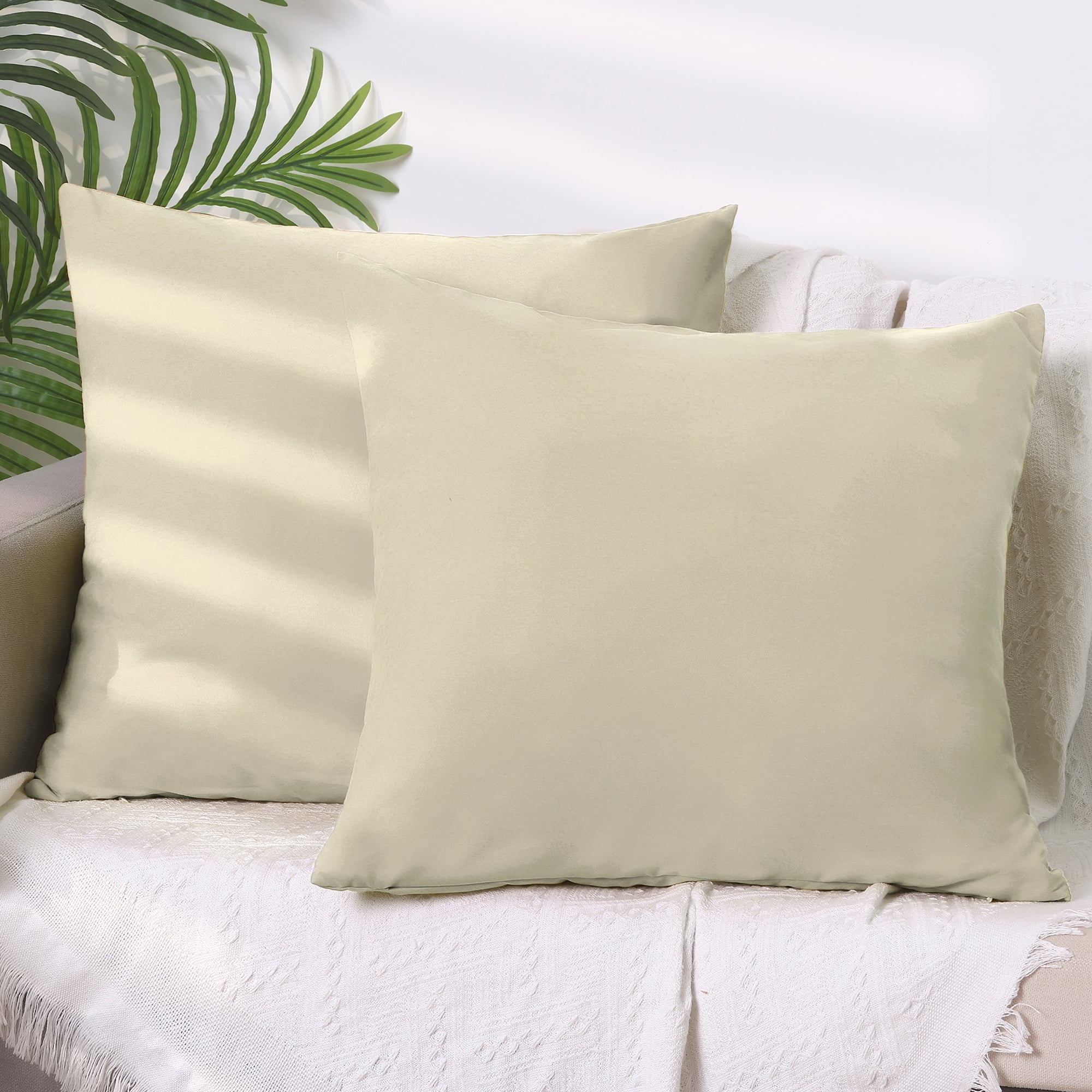 Unique Bargains 1 Pair Solid Color Pillowcases with Hidden Zipper for Bed Sofa and Couch Beige 16" x 16"