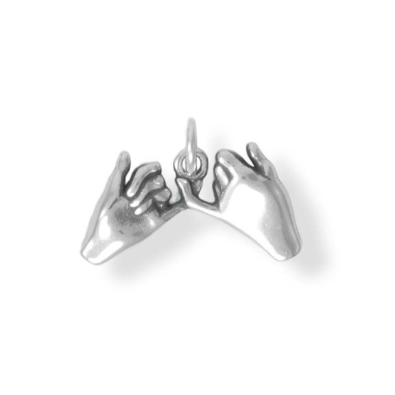 Pinky Promise Charm 3-D Hands Sterling Silver