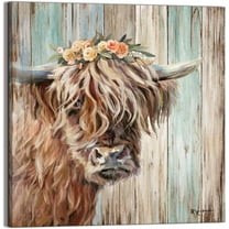 WFSposter Highland Cow Picture Wall Decor Canvas Print Painting Art Vintage Country Farmhouse Art for Gifts and Home Decor Ready to Hang Dining Room Bedroom Living Room Kitchen Bathroom Office