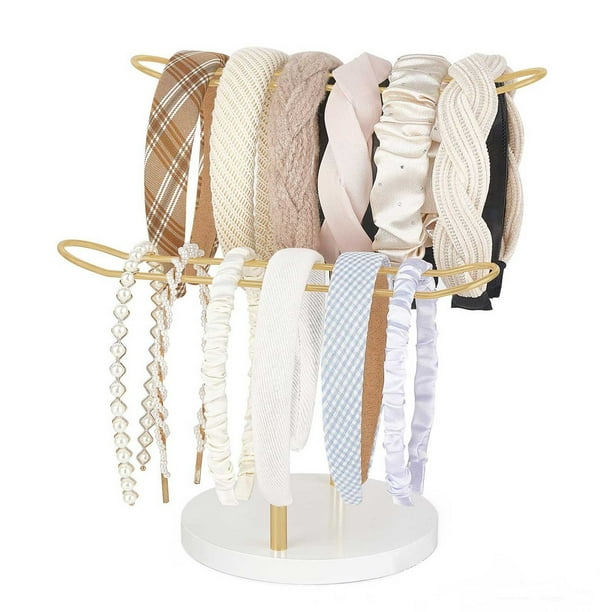 Organizador de Diademas de Metal de 2 Niveles | Exhibidor de Diademas y Pulseras | Almacenamiento de Aleación para Accesorios para El Cabello | Decoración para Dormitorios Universitarios (Blanco)