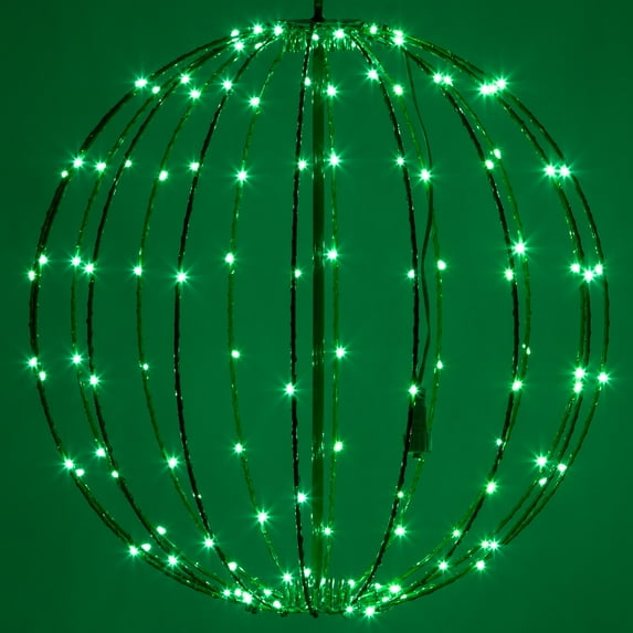 16" LED Fairy Light Ball - Indoor/Outdoor Fairy Lights Decoration with Fairy Mini Lights, Sphere Light Fold Flat Metal Frame (Green Lights/Green Frame)