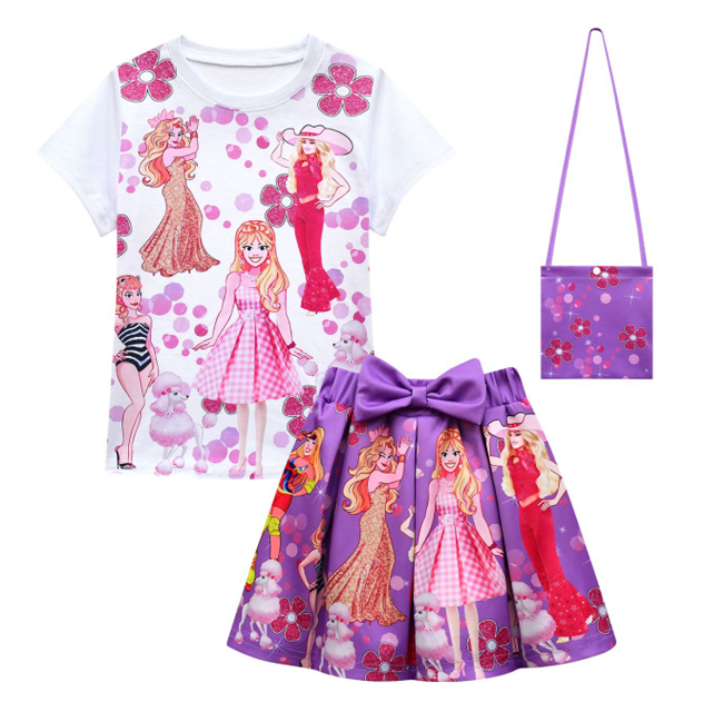 Nouvelle Robe de Cosplay pour Enfants Filles Impression 3D Manches Courtes Jupe Plissée avec Sac