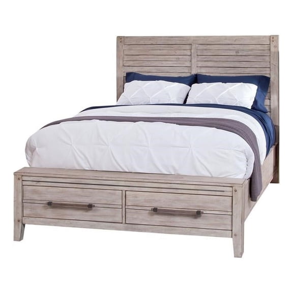 American Woodcrafters Aurora White-washed Wood King Panel Bed with Storage