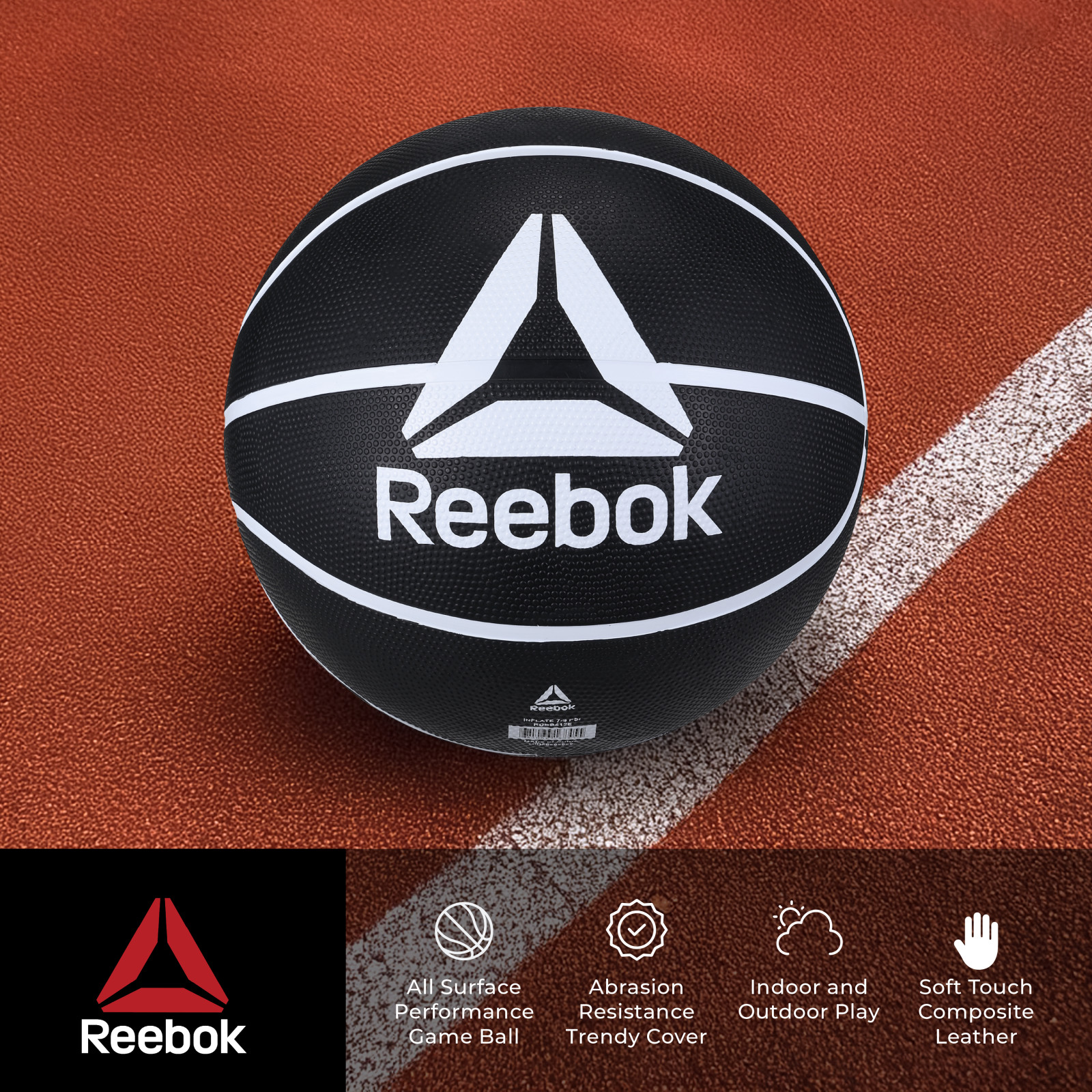Reebok Size 6 Basketball with inflatable Pump - Durable Rubber Basketball for Indoor & Outdoor Play, Black – Official Size 6 Basketball for Adults and Teens