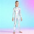thumbnail image 6 of QATAINLAV Kids Shiny Mock Neck Long Sleeve Jumpsuits Zipper Back One Piece Bodysuit Mardi Gras Outfits White, 6 of 7