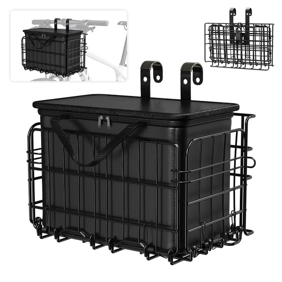 Bike Basket Front, Folding Bicycle Basket with Removable Waterproof Liner Bag, Rear Bike Cargo Rack, Bike Baskets for Adult Bikes Carrying Dogs,Pet,Grocery,Quick Release Design