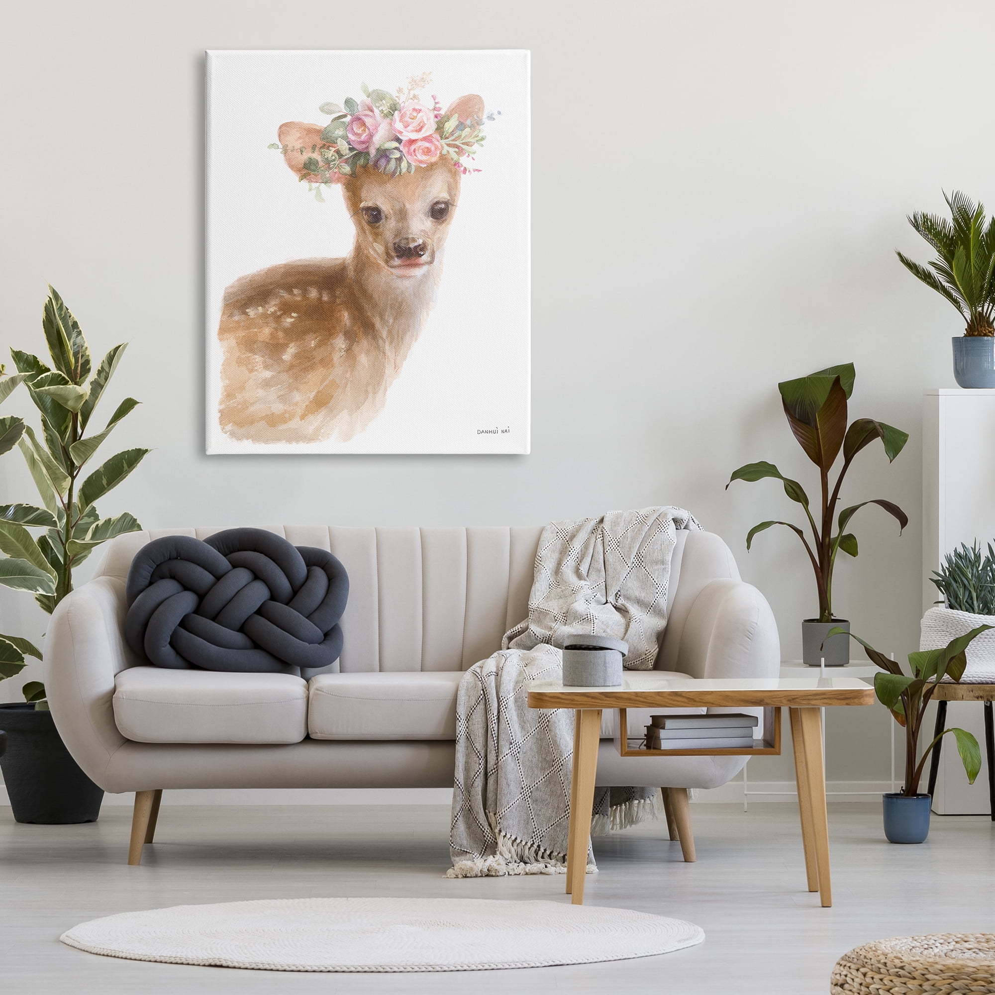 Stupell Industries Young Deer Pink Rose Floral Crown Woodland Animal, 36 x 48, Design by Danhui Nai