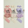 thumbnail image 3 of BemeyourBBs Newborn Hello I'm New Here Baby Girl Coming Home Outfits Letter Print Long Sleeve Romper Ruffle Shorts Skirt Headband Long Socks Set 4Pcs Spring Fall Winter Clothes, 3 of 9