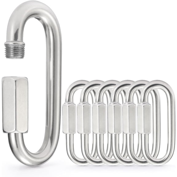6 Pcs Stainless Steel Threaded Locking Carabiner, Heavy Duty Quick Connect Ring, Safety Hook for Outdoor Swing Hammock