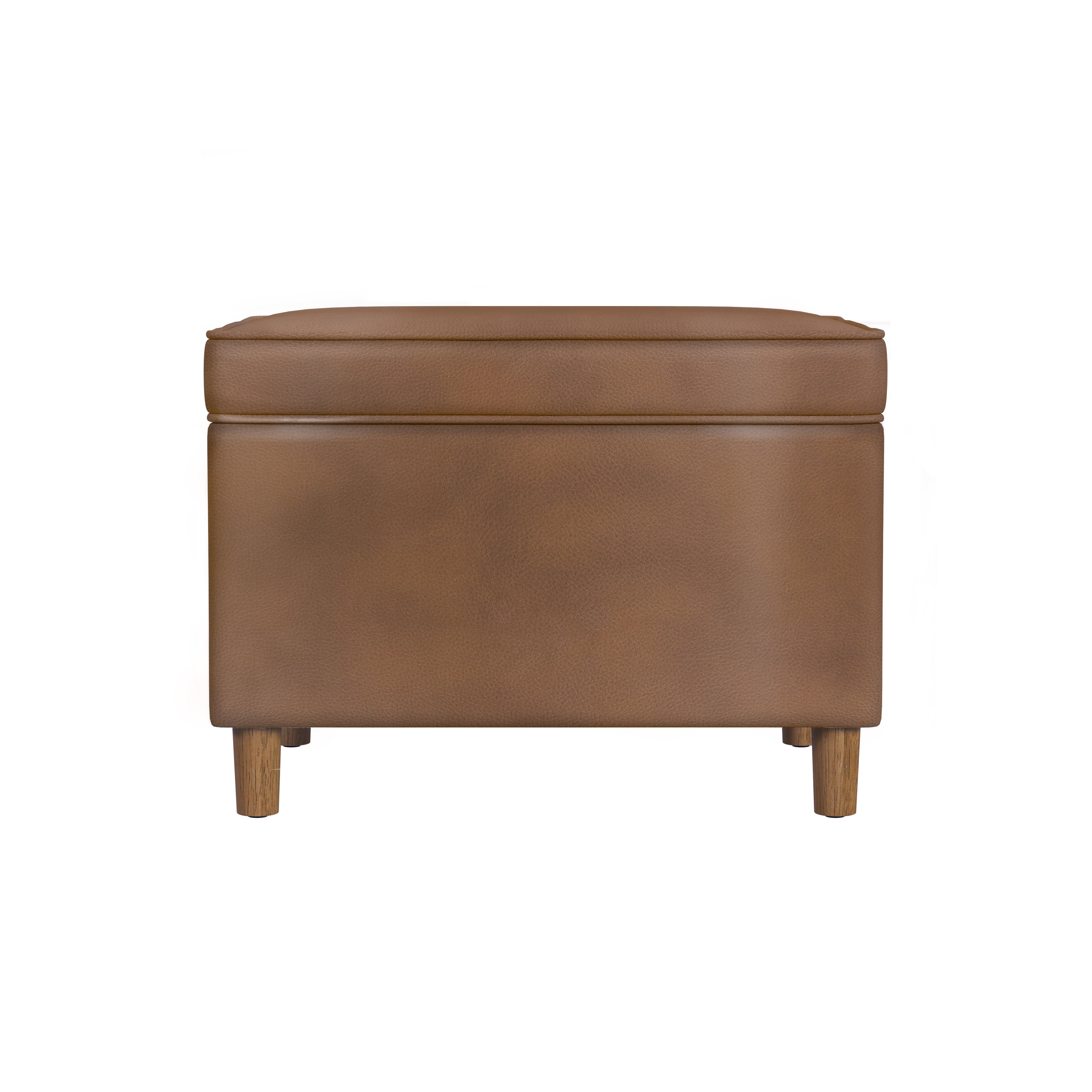 HomePop Dinah Storage Ottoman, Brown Faux Leather